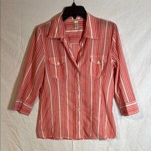 Vintage Old Navy Coral Fitted Button Down Shirt - Half Sleeve